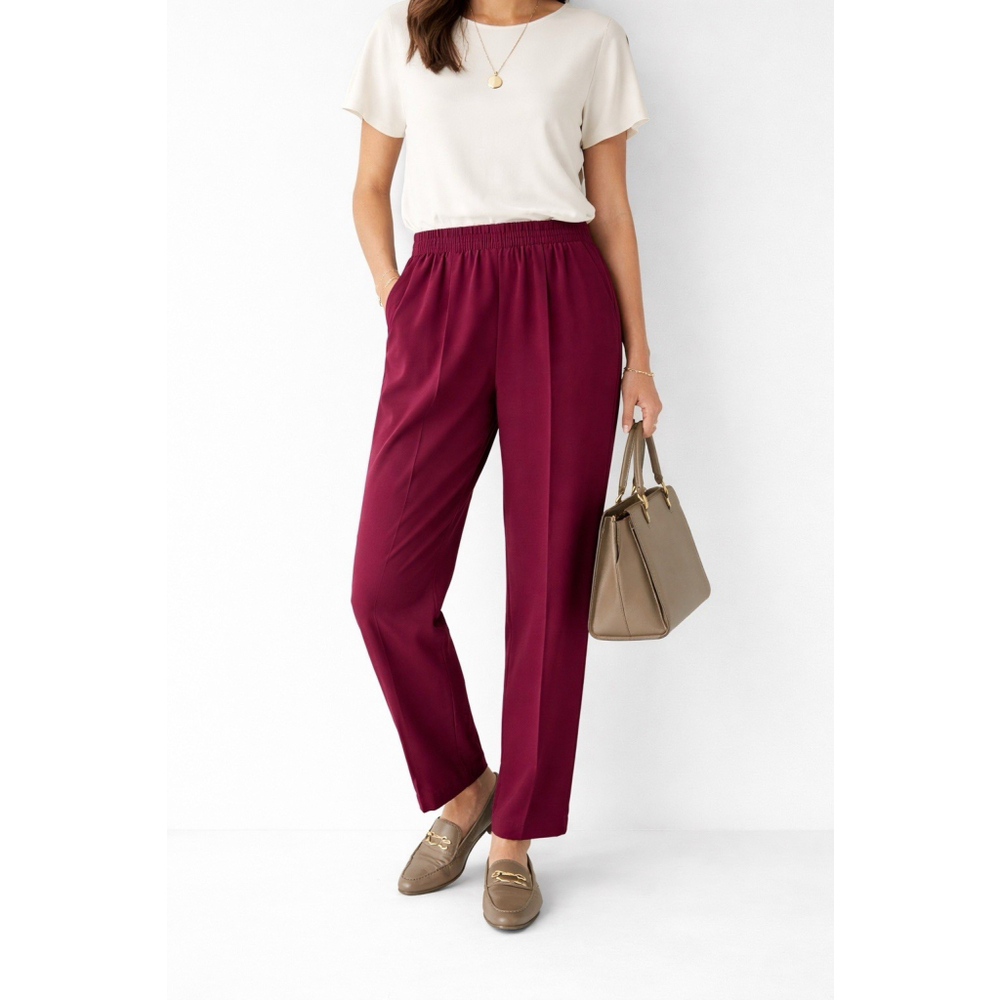 Fundamentals Burgundy Elastic Waist Straight Leg Pants Size S